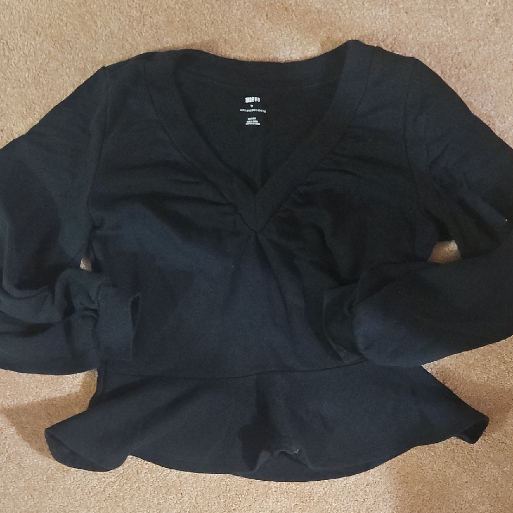 Anthropologie Black Long Sleeve V-Neck Top